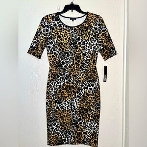 XOXO DRESS SZ XL - Women's Wild Print Midi Dress - Black and Brown